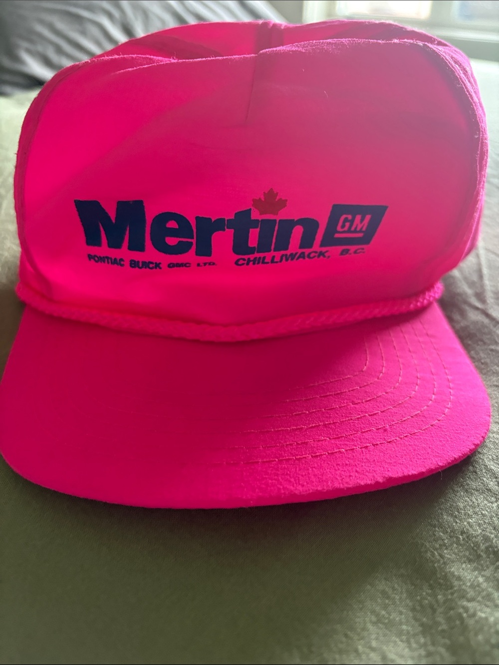 Mertin GM Vintage Neon Pink Logo Trucker Hat